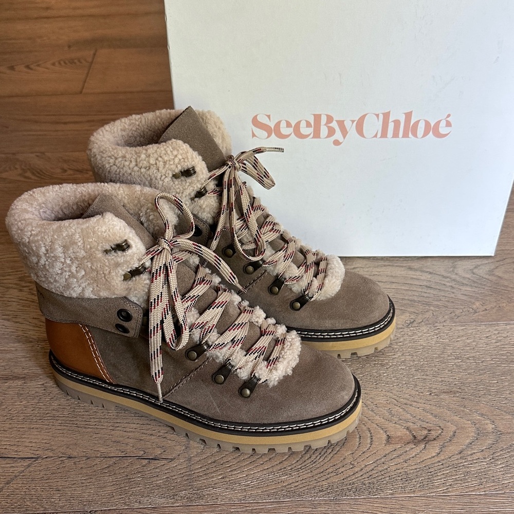 See By Chloe Women's Boots | Ovis Aries | Fur Sheepskin | Taupe, Dark Beige